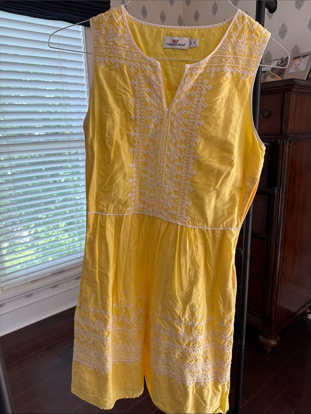 Yellow Embroidered Sleeveless Tunic Dress